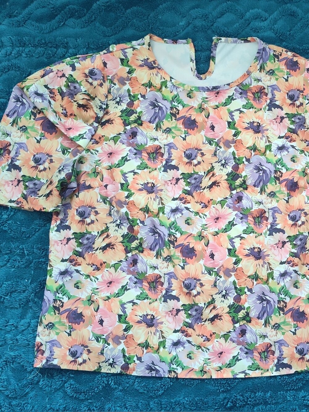 Floral Short-Sleeve Tee for Women- Peach & Lavender